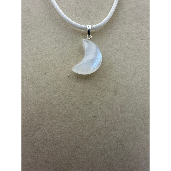 Blue Flash Moonstone Crescent Moon Pendant Necklace - Picture 3 of 7
